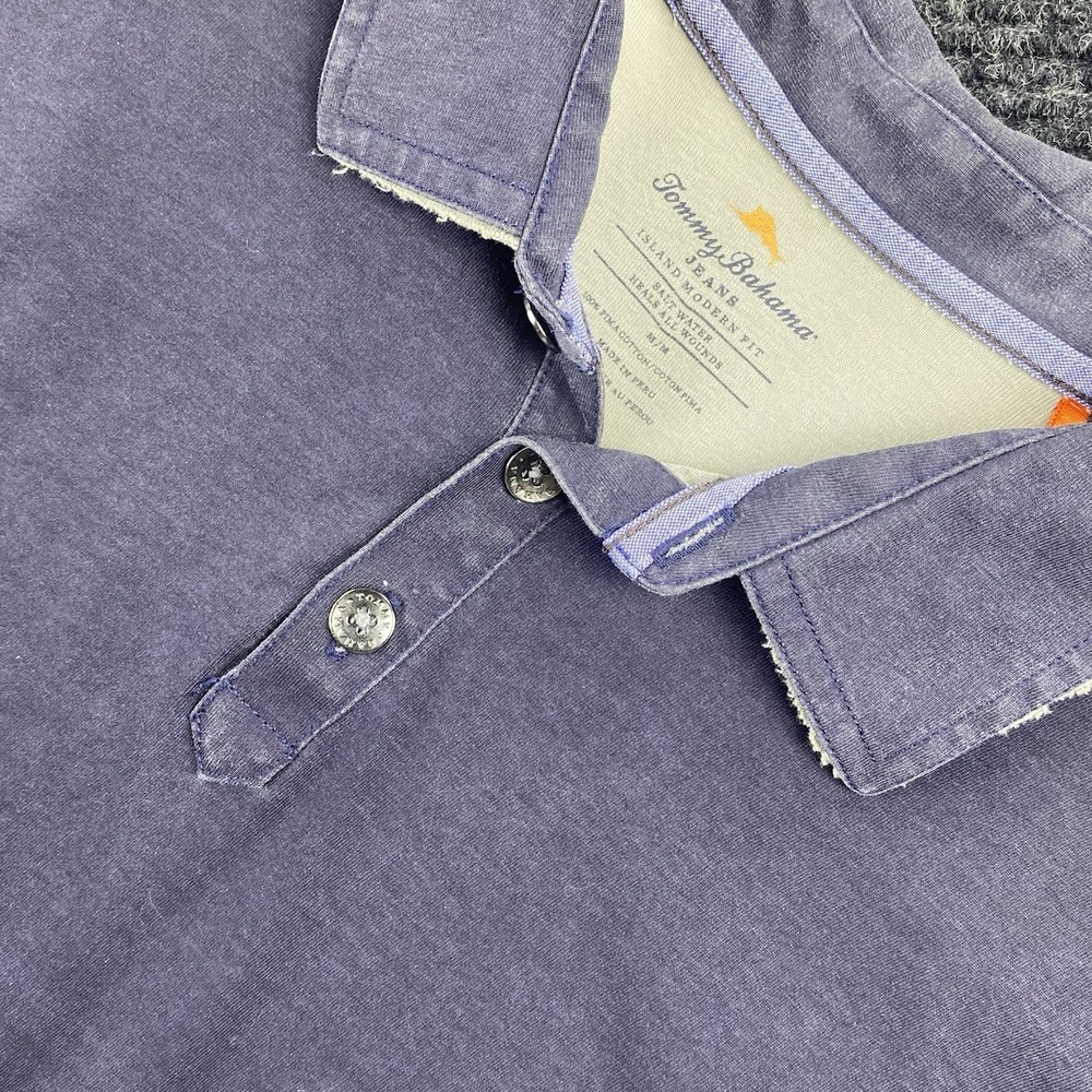 Tommy Bahama Polo Shirt Mens Medium Gray Pima Cotton Island Modern Fit Coastal